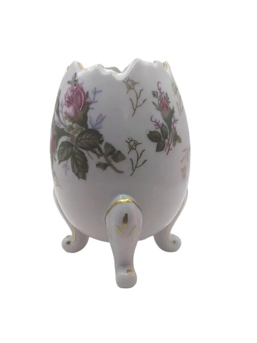 Napcoware Cracked Egg Vase Porcelain Pink 22K Gold Hand Painted Floral Vintage